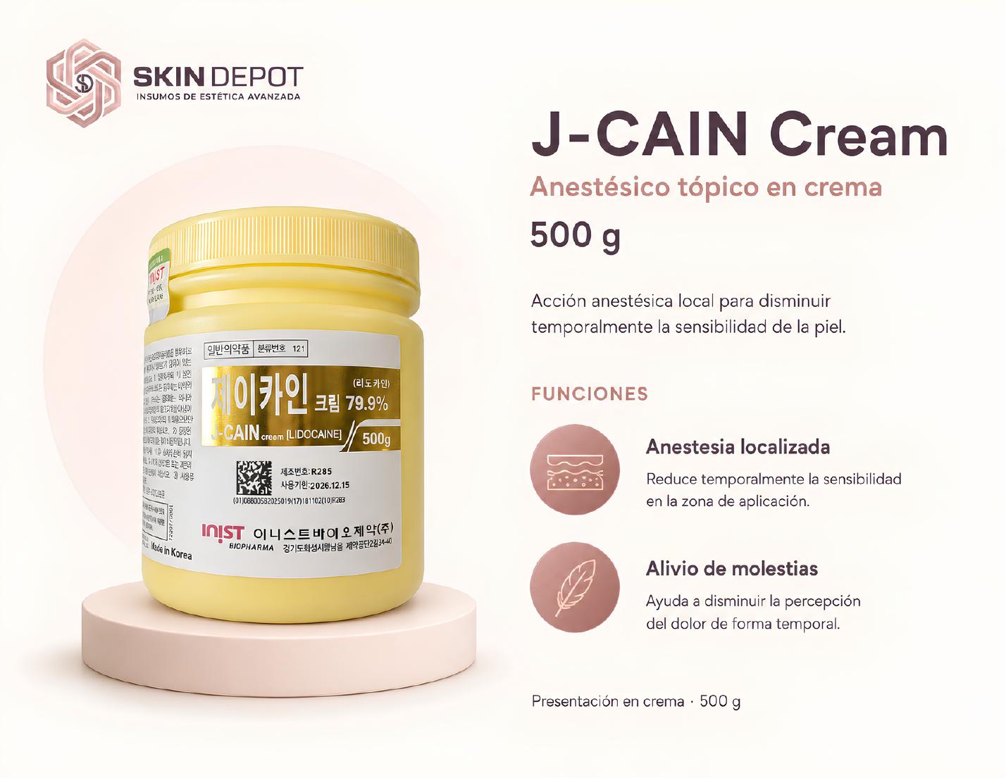 J-Cain Cream 79.9% — Anestésico tópico 500 g